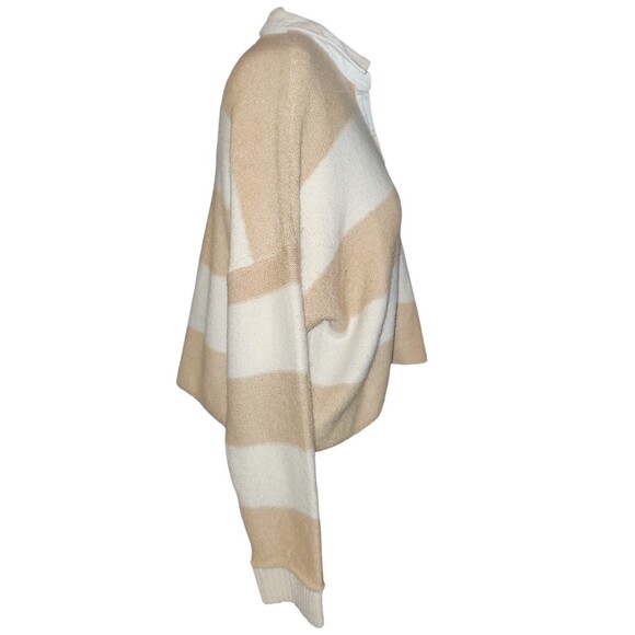 American Eagle Tan/Cream Striped Collared 3/4 Button Up Sweater XL Preppy Boxy - Picture 5 of 7